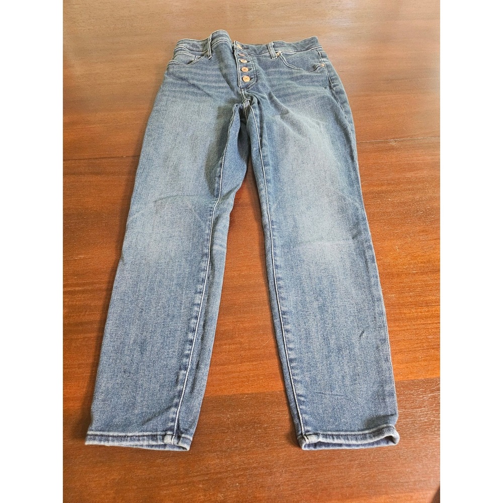 Express Curvy Skinny Jeans Womens 12R Blue Mid Rise Button Fly Denim